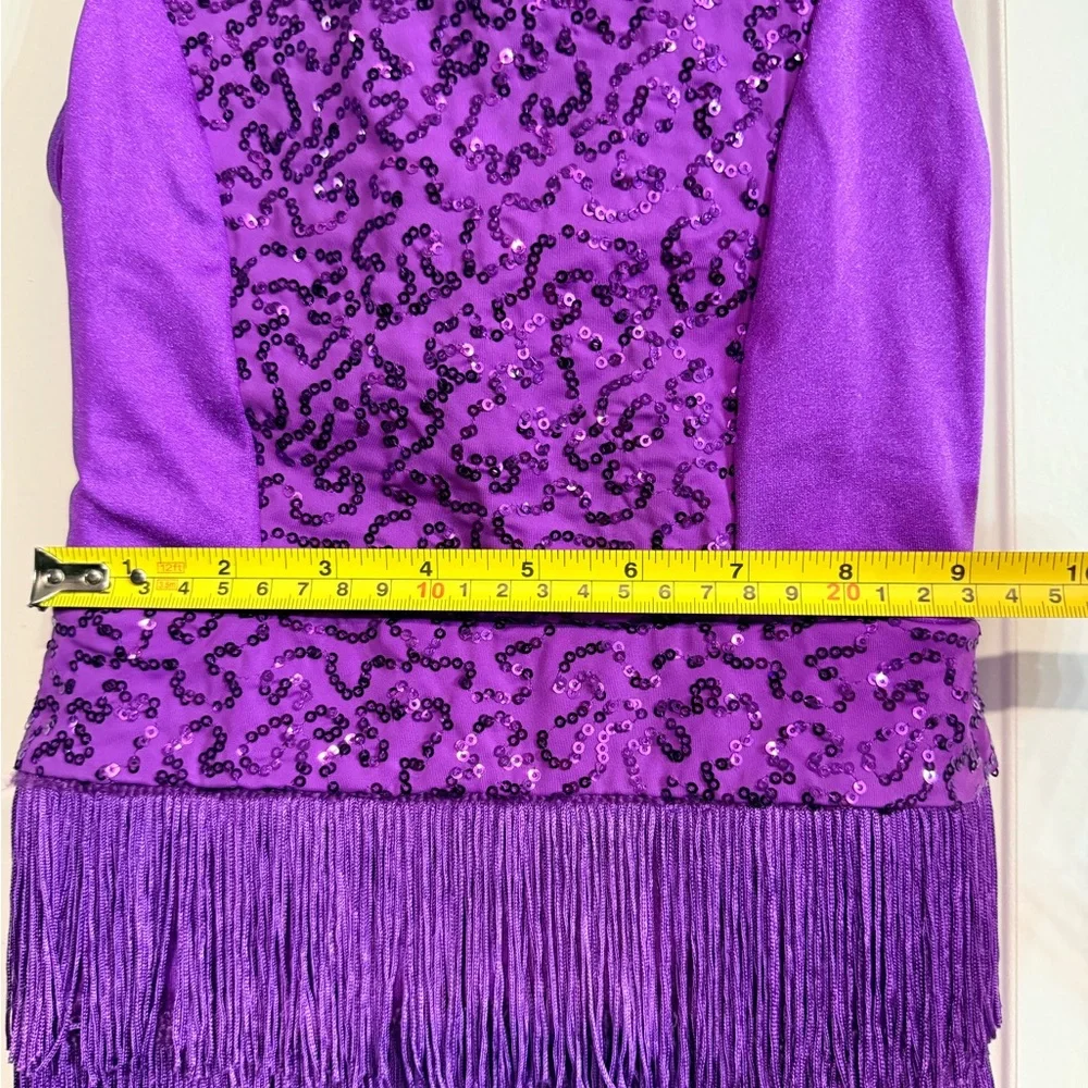 Weissman Purple Sequin Fringe Dance Costume Jazz Tap Comp Leotard Child